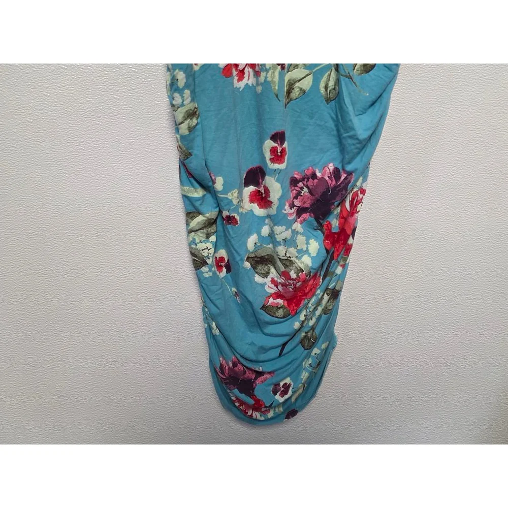 Women's Motherhood Maternity Blue Red Floral Ruched Midi Dress‎ M - Picture 2 of 7